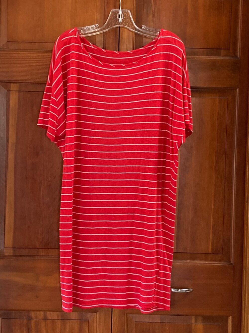Michael Stars Red with White Thin Stripes T Shirt Dress - Cotton - Size Large